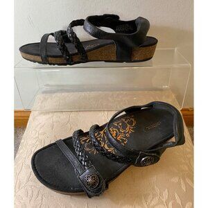 Aetrex Jillian Black Leather Strappy Sandals Braided Adjustable Buckles Size 8